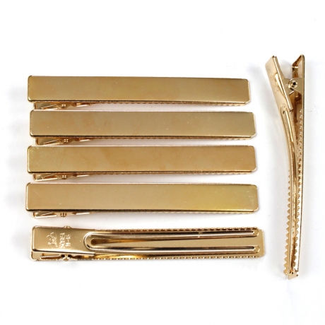10 Pinces cheveux crocodile plat en métal doré 7.5cmx1cm