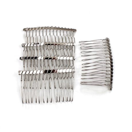 Lot de 10 peignes de côté argenté 15 dents 6cm