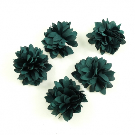 Lot de 5 petites fleurs en tissu satin - vert foncé