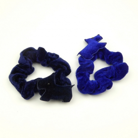 Lot de 2 chouchous élastique enfant velours motif chien - marine, bleu