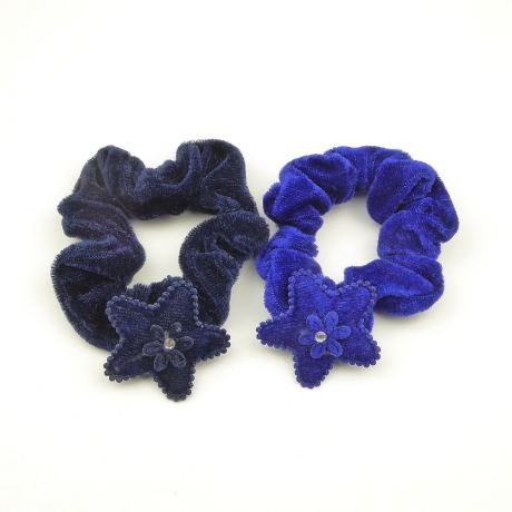Lot de 2 chouchous élastique enfant velours motif étoile - marine, bleu