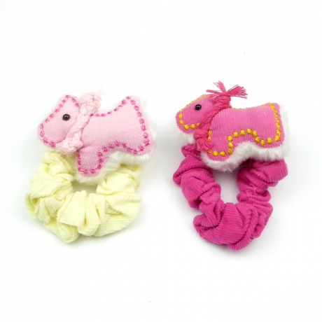 Lot de 2 chouchous élastique enfant velours motif chien - rose, fushia