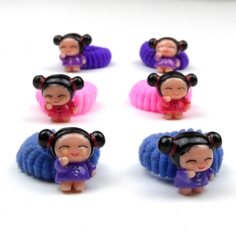 Lot de 6 élastiques cheveux enfant motif poupée asiatique