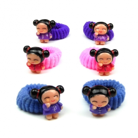 Lot de 6 élastiques cheveux enfant motif poupée asiatique