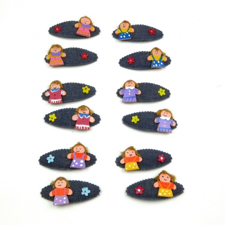 Lot de 2 clic clac enfant jean motif poupée peinte