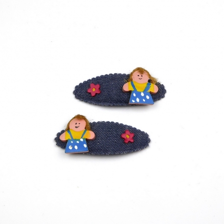 Lot de 2 clic clac enfant jean motif poupée peinte