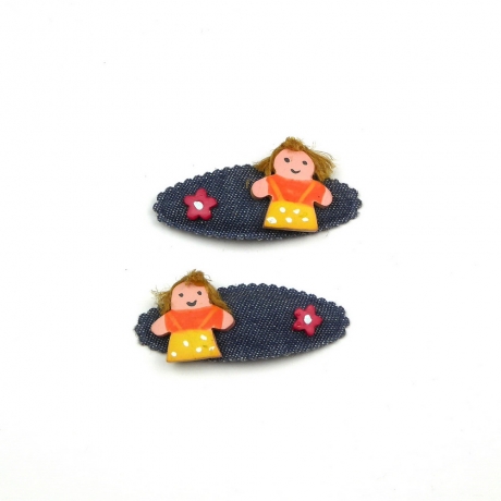 Lot de 2 clic clac enfant jean motif poupée peinte
