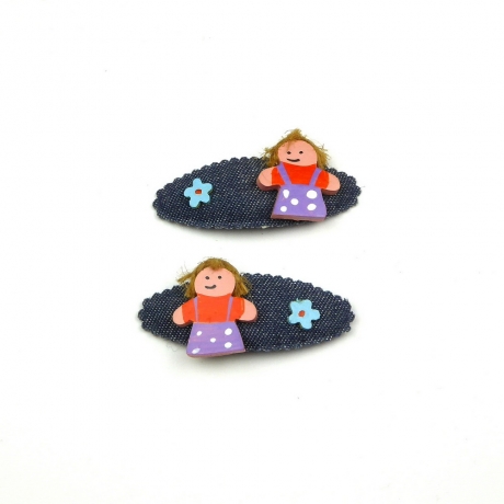 Lot de 2 clic clac enfant jean motif poupée peinte