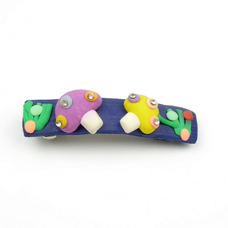 Barrette cheveux 6.5cm motif champignon