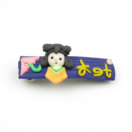 Barrette cheveux 6.5cm motif poupée japonaise