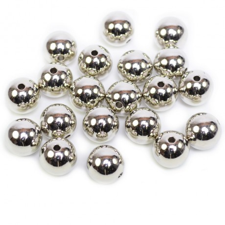 Lot de 20 perles 14mm rondes argenté
