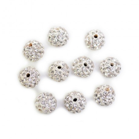 Lot de 10 perles ronde strass blanc