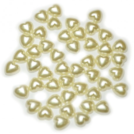 Lot de 100pcs demi perles cabochons coeur nacré ivoire 8mm