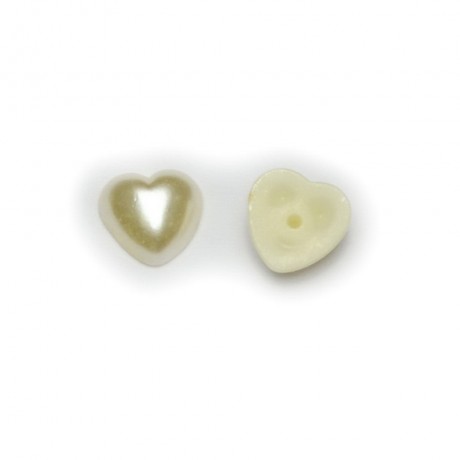 Lot de 100pcs demi perles cabochons coeur nacré ivoire 8mm