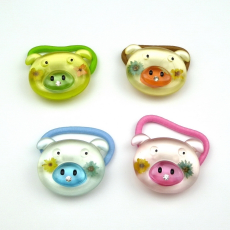 Lot de 4 élastiques cheveux cochon, coloris assortis