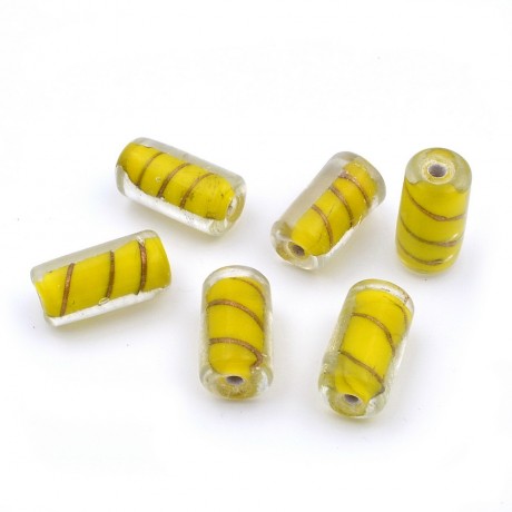 6 perles en verre cylindrique 20mmx10mm jaune