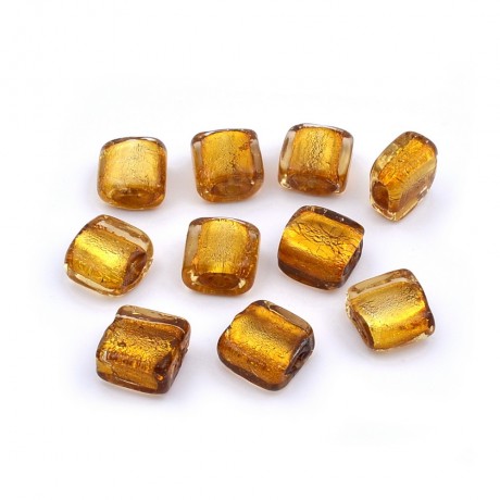 10 perles en verre carré 12mmx12mm jaune