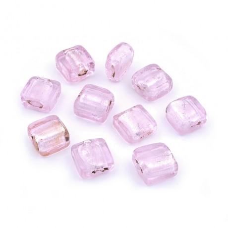 10 perles en verre carré 12mmx12mm rose