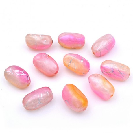 10 perles fantaisies acrylique 21mmx11mm rose