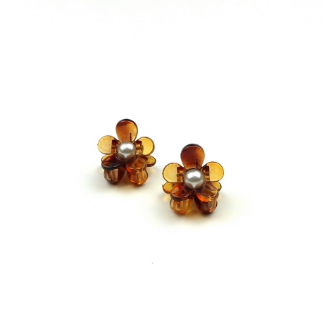 Lot de 2 petites pinces cheveux fleur demi-blond - perle