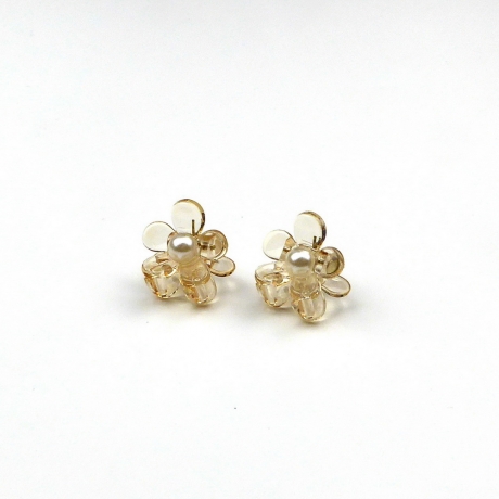 Lot de 2 petites pinces cheveux fleur transparentes - perle