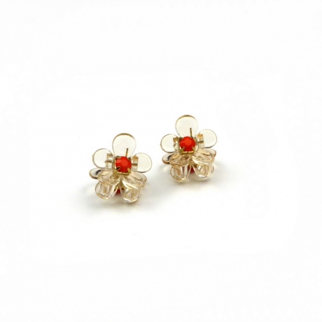 Lot de 2 petites pinces cheveux fleur transparentes - saumon