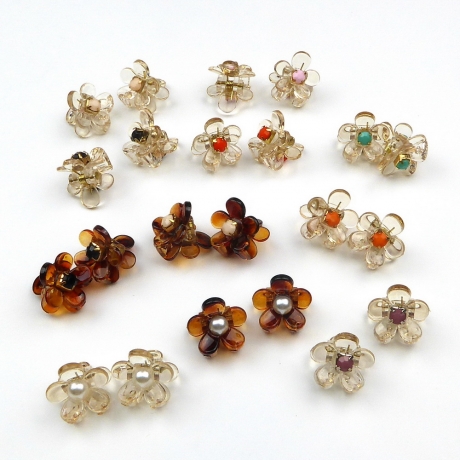 Lot de 2 petites pinces cheveux fleur transparentes - bordeaux