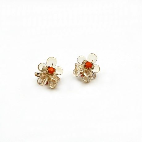 Lot de 2 petites pinces cheveux fleur transparentes - orange