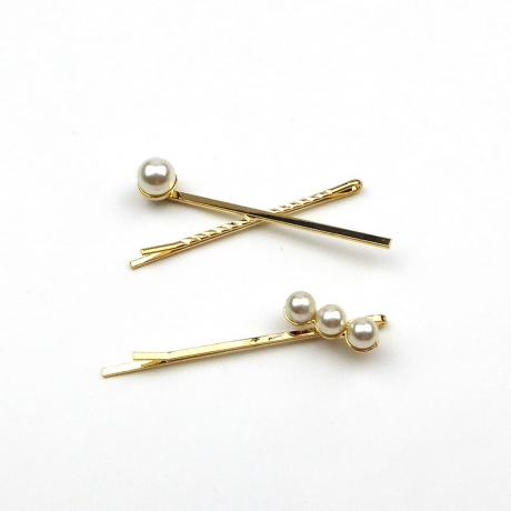 Lot de 2 pinces cheveux mèches perle 5cm - doré