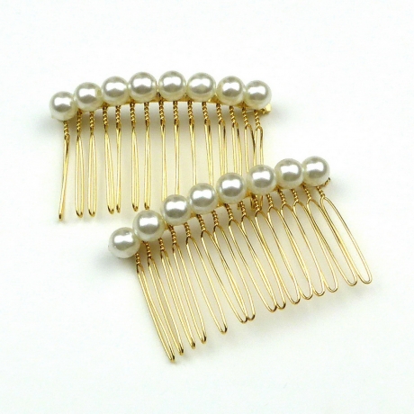 Peigne de côté perles 15 dents 6cm - doré