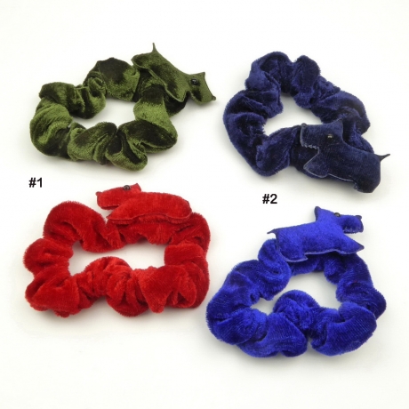 Lot de 2 chouchous élastique enfant velours motif chien - marine, bleu