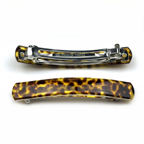 Grande barrette cheveux classique marron motif léopard 10cm