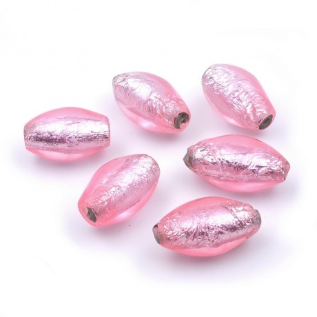 6 grosses perles ovales craquelées 28mmx16mm en acrylique - rose