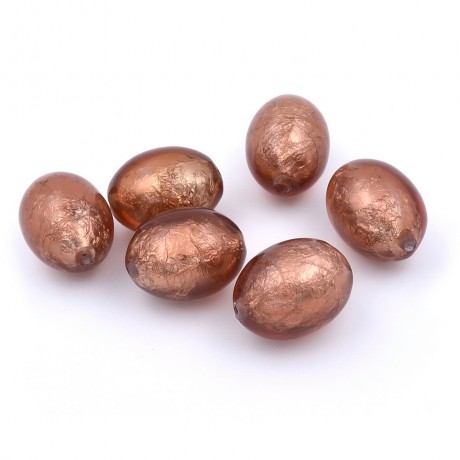 6 grosses perles ovales craquelées 28mmx21mm en acrylique - marron
