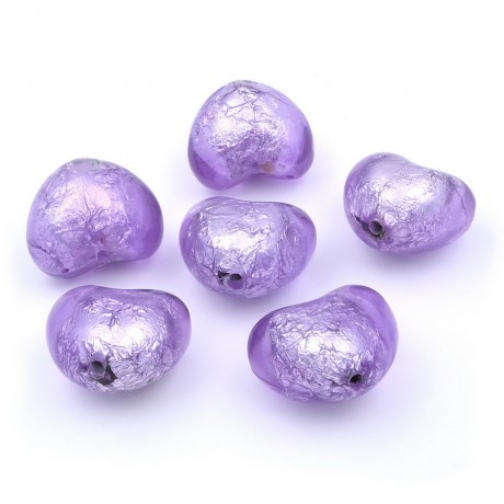 6 grosses perles coeur craquelées 28mmx22mm en acrylique - violet