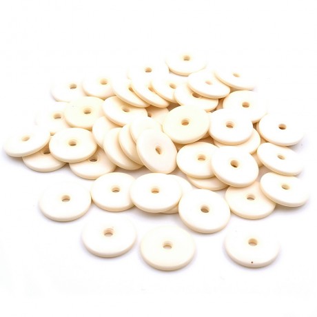 50 perles plates rondelles intercalaires en acrylique - ivoire