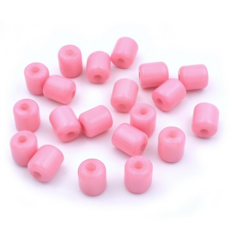 20 perles cylindriques en acrylique 11mmx10mm - rose