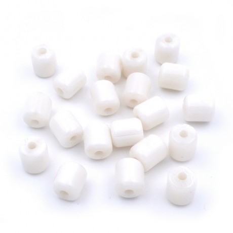 20 perles cylindriques en acrylique 11mmx10mm - blanc