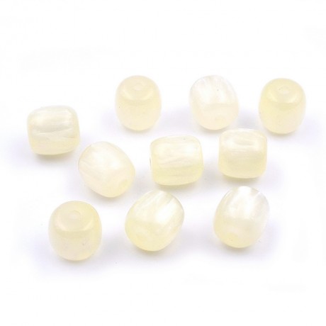 10 perles nacrées acrylique forme tonneau 12mmx12mm ivoire