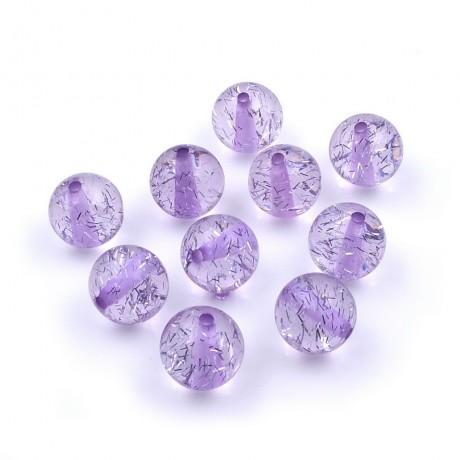 10 perles rondes craquelées en acrylique 16mm - violet