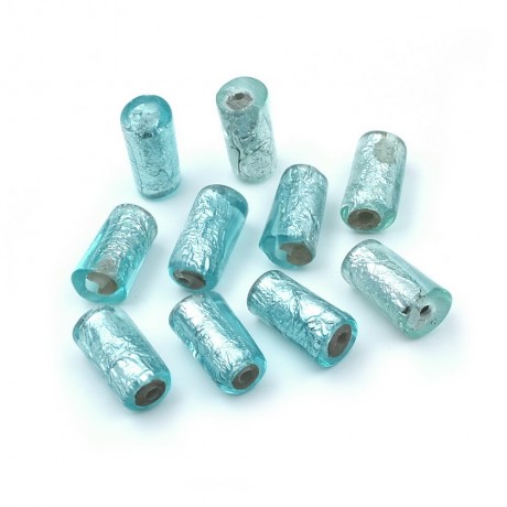 10 perles cylindriques polyrésine 18mmx10mm - bleu