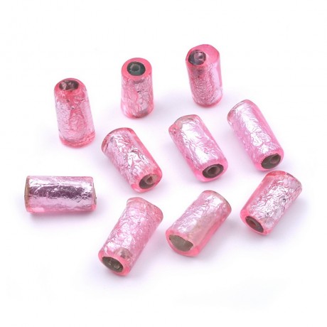 10 perles cylindriques polyrésine 18mmx10mm - rose