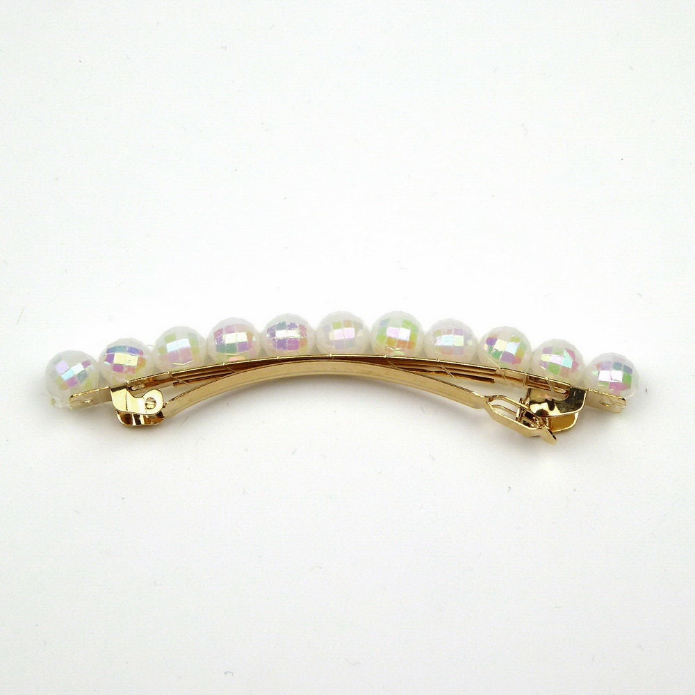 Barrette Cheveux Perles blanches à Facettes 8cm, cheveux fins