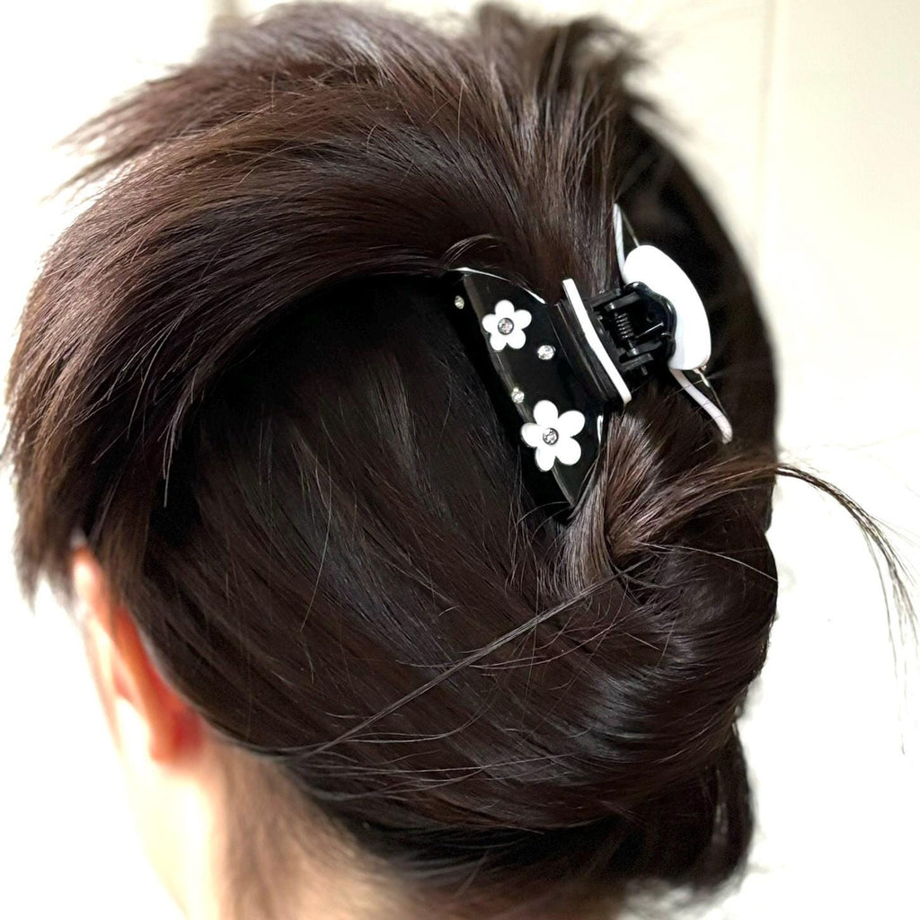 Petite pince à cheveux fleur cristaux – 5,5 cm Noir 