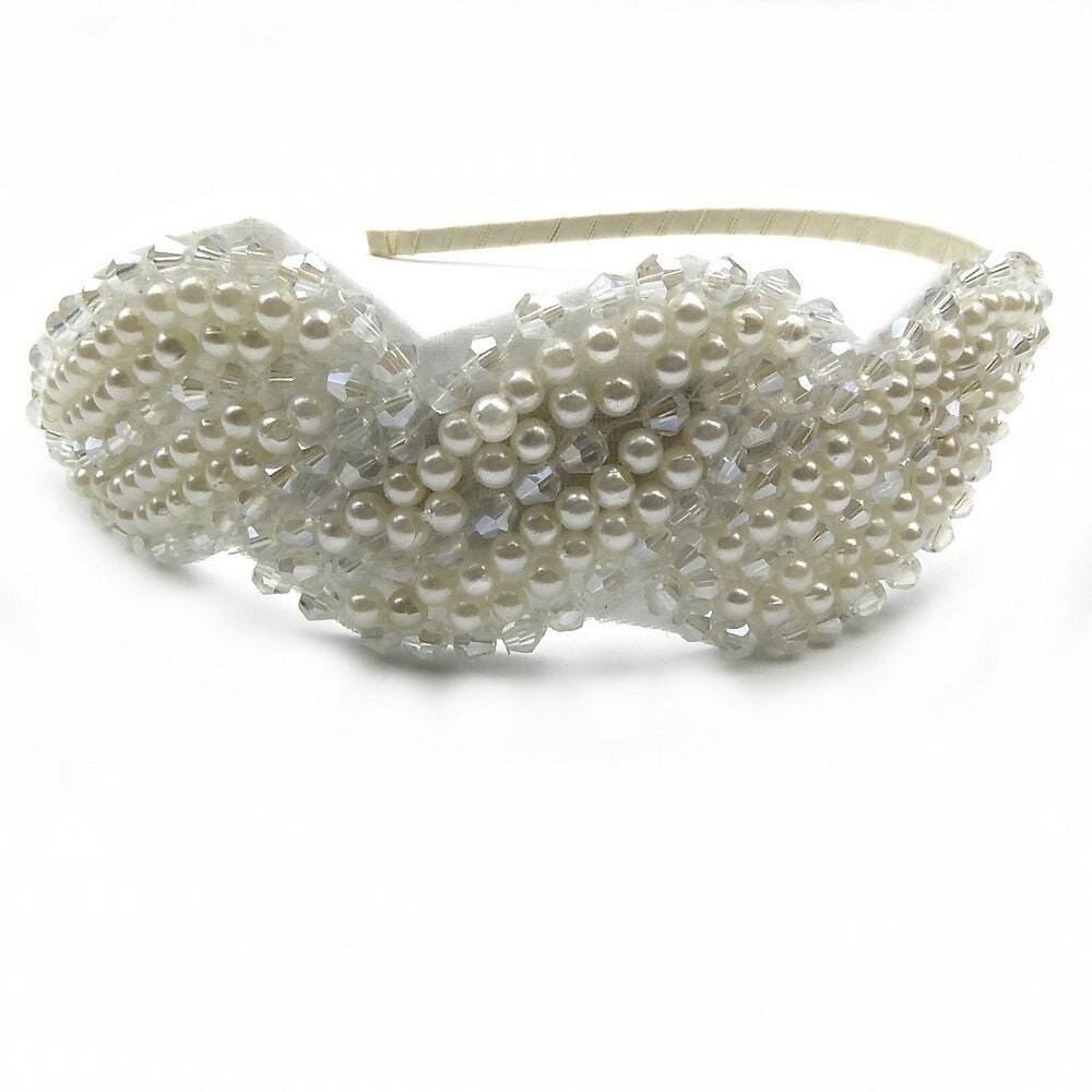 Serre tête perles nacrées et cristaux