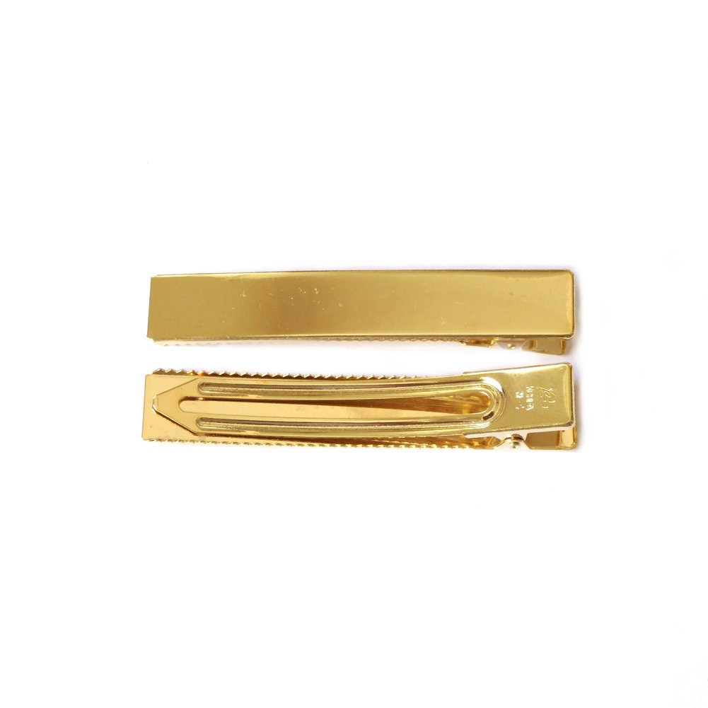 Pinces cheveux crocodile métal doré 8cm - Lot de 2