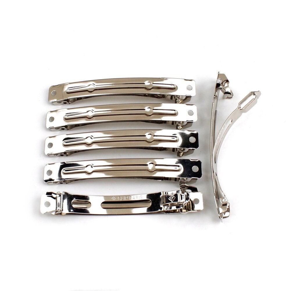 Barrettes monture Clip Paris 8×1cm en laiton. Lot de 50 argent