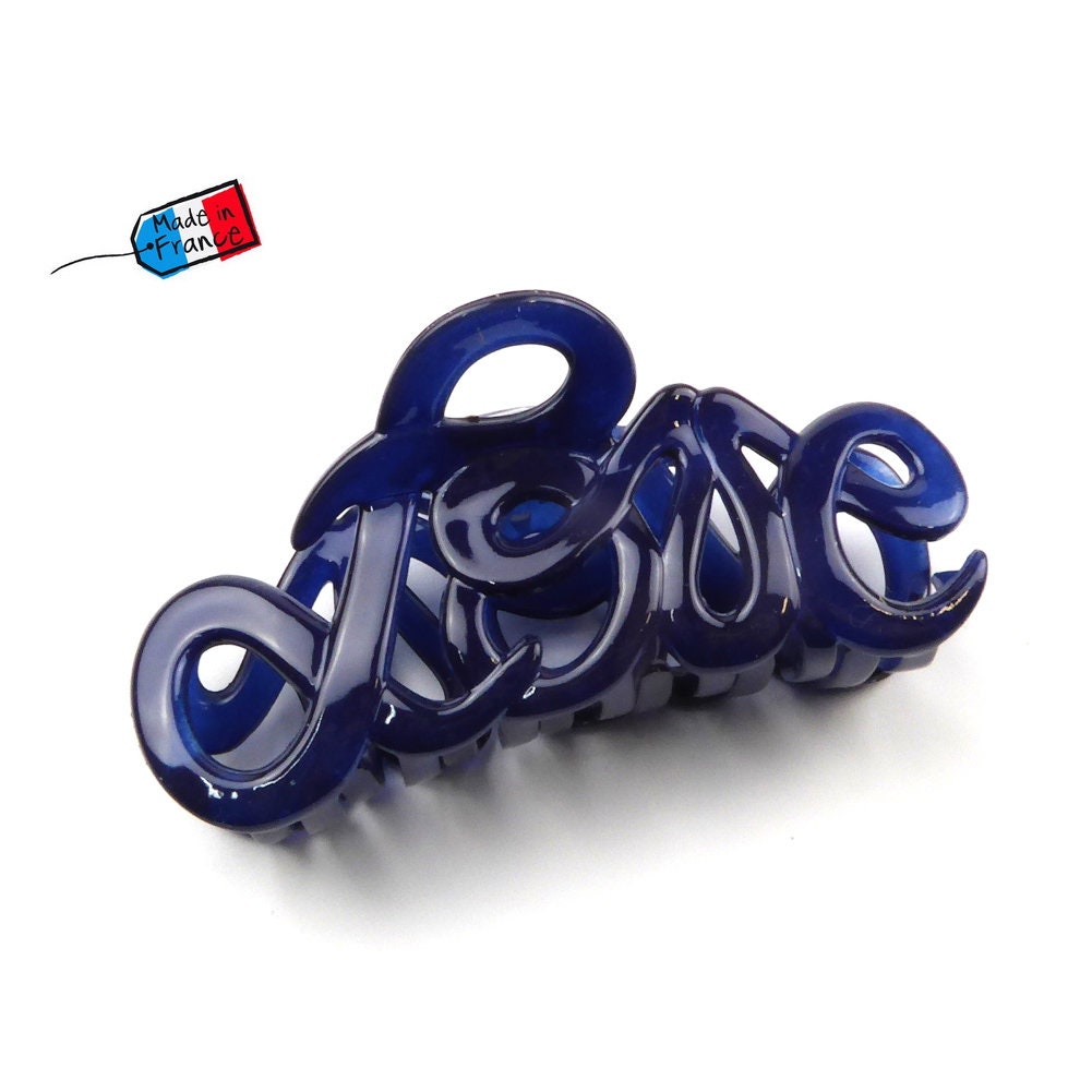 Pince à cheveux "Love" 8,5cm en acétate, marine, qualité premium, Made in France