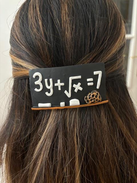 Barrette cheveux originale "tableau d'école" en pâte polymère, Made in France