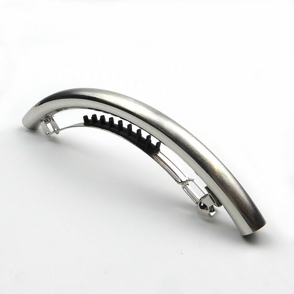 Grande barrette cheveux longue incurvée argent